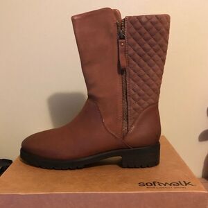 Softwalk double zip boots size 8 Mansfield cognac NIB